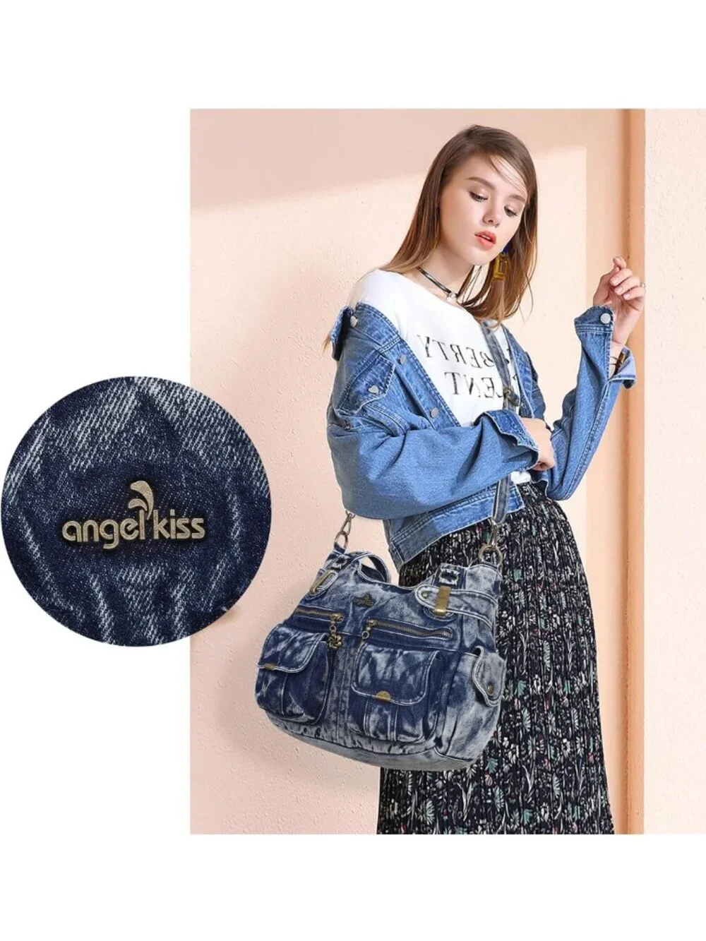 Stylish Women's Large Washed Leather Handbag with Double Zipper & Multi Pockets